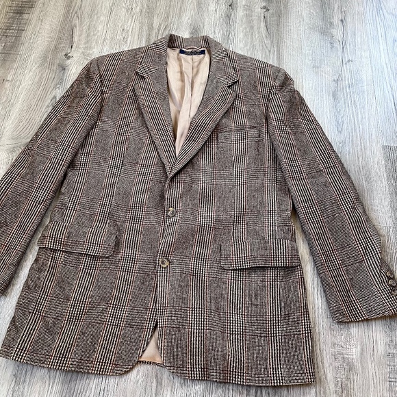 Brooks Brothers Blazer Men's 42L Brown Windowpane Plaid 100% Camel Hair Grandpa‎ - Picture 2 of 12